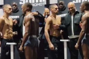 Face à face tendu : Bakary Samake affronte El Mousaoui en boxe.